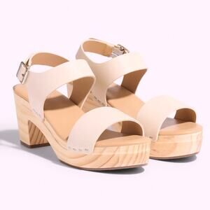 NEW OpBx Nisolo‎ Open Toe Clogs Wooden Heel Sandals Shoes Platform Size 6.5 Bone